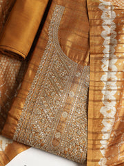 Embroidered Tussar Unstitched Suit With Dupatta