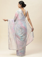 Abstract Stone Border Plain Organza Saree