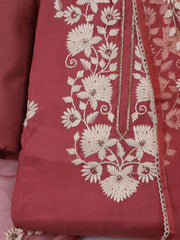 Neck Embroidered Chanderi Unstitched Suit With Dupatta