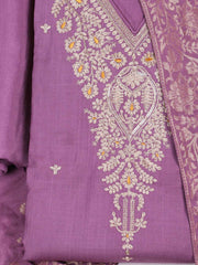 Embroidered Chanderi Unstitched Suit With Pant & Dupatta