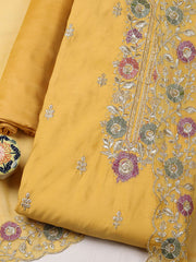 Embroidered Chanderi Unstitched Suit With Pant & Dupatta