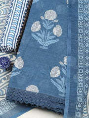 Printed Cotton Blend Unstitched Suit With Pant & Dupatta