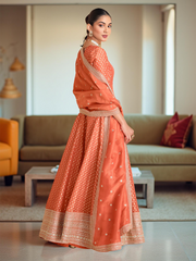 Banarsi Weave Tissue Kurta With Legging & Dupatta