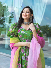 Printed Art Slik Kurta With Pant & Dupatta