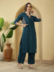 Printed Cotton Blend Kurta With Pants & Dupatta