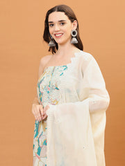 Neck Embroidered Cotton Blend Unstitched Suit Piece With Dupatta