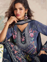 Embroidered Crepe Kurti With Plazzo & Dupatta