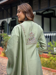 Embroidery Cotton Blend Kurta With Pants & Dupatta