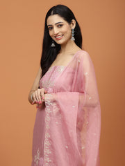 Neck Embroidery Chanderi Unstitched Suit Piece With Dupatta