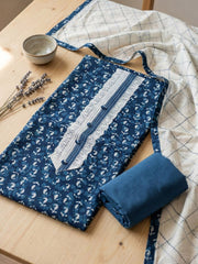 Printed Cotton Blend Unstitched Suit With Pant & Dupatta