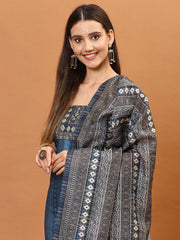 Neck Embroidered Art Tussar Unstitched Suit Piece With Dupatta