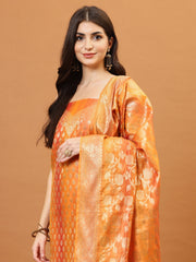 Woven Banarasi Chanderi Unstitched Suit With Dupatta