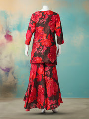 Printed With Embroidered Cotton Blend Kurta With Garara & Dupatta