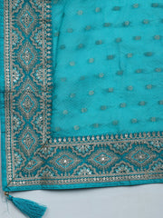 Neck Embroidered Chanderi Unstitched Suit With Dupatta