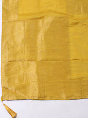 Woven Design Chanderi Mustard Unstitched Suit With Pant & Dupatta
