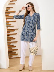 Neck Embroidered Denim Kurta
