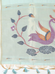 Embroidered Chanderi Unstitched Suit With Pant & Dupatta