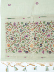 Embroidered Chanderi Unstitched Suit With Pant & Dupatta