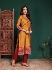 Floral Printed Art Silk Kurta With Pant & Dupatta