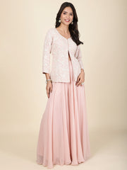 Sequin Embroidery Georgette Short Kurti With Sharara & Dupatta