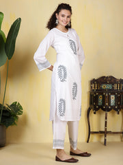 Printed Cotton Blend Kurta With Pants
