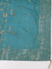 Embroidered Chanderi Rama Green Unstitched Suit With Pant & Dupatta