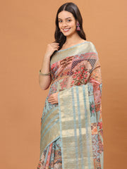 Digital Floral Printed Handloom Saree