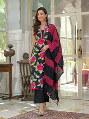 Printed Cotton Blend Kurta With Pant & Dupatta