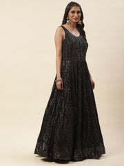 Sequence Embroidered Georgette Anarkali Kurta With Pants & Dupatta