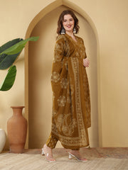 Printed Cotton Blend Kurta With Pants & Dupatta