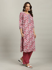 Floral Parinted Cotton Blend Kurta With Pants & Dupatta