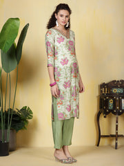 Neck Embroidered Muslin Kurta With Pants