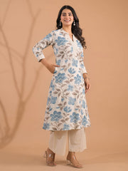 Printed Cotton Blend Kurta With Pants