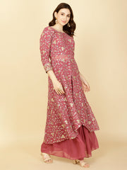 Resham Sequin Embroidery Georgette Kurta With Sharara & Dupatta
