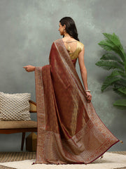 Stone Work Satin Embroidery Saree