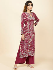 Digital Floral Printed Crepe Kurta With Palazzo & Dupatta