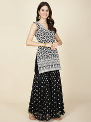 Zari Jaal Embroidered Georgette Kurta With Garara & Dupatta