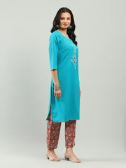 Printed Cotton Blend Kurta With Pants & Dupatta
