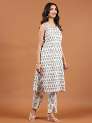 Printed Cotton Blend Kurta With Pants & Dupatta