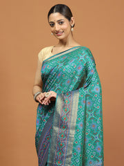 Patola Zari Border Printed Cotton Blend Woven Saree