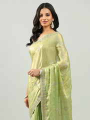 Zari Border Booti Organza Saree