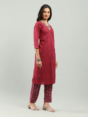 Printed Cotton Blend Kurta With Pants & Dupatta