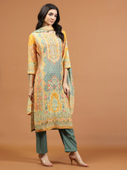 Printed Muslin Kurta With Pants & Dupatta