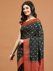 Zari Border Booti Art Silk Woven Saree