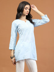 Chikankari Embroidered Cotton Blend Short Kurti