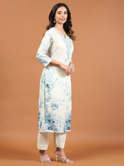 Printed Cotton Blend Kurta With Pants & Dupatta