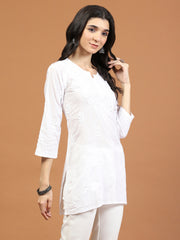 Chikankari Embroidered Cotton Blend Short Kurti