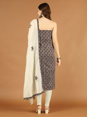 Patch Neck Printed Cotton Unstitched Suit Piece With Dupatta