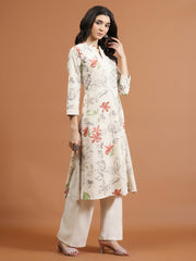 Printed Cotton Blend Kurta With Pants