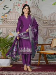 Embroidered Tissue Kurta With Pants & Dupatta